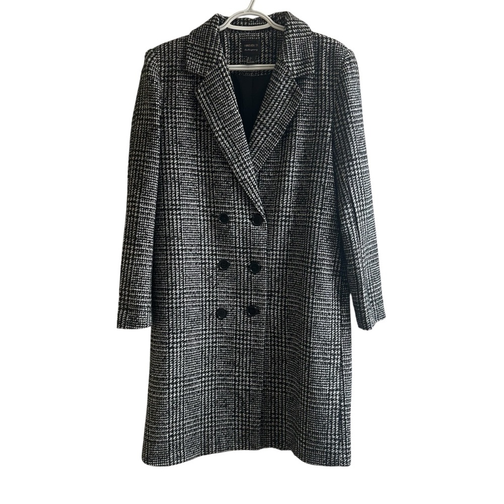 Forever 21 Black and White Checkered Trench Coat